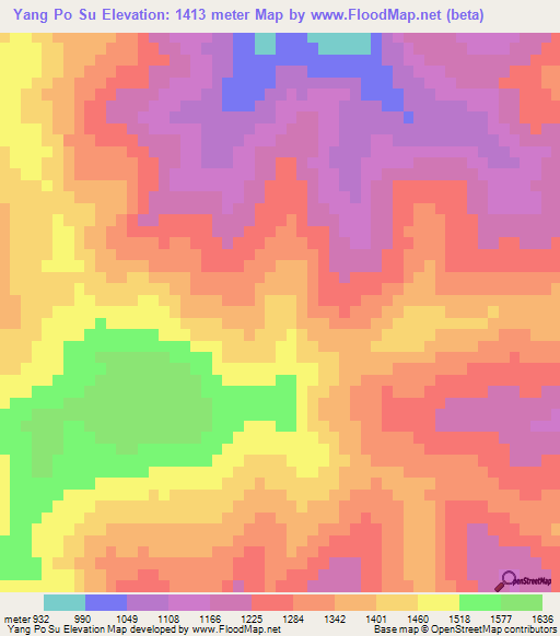 Yang Po Su,Laos Elevation Map