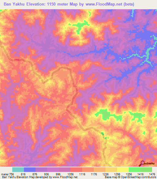 Ban Yakhu,Laos Elevation Map