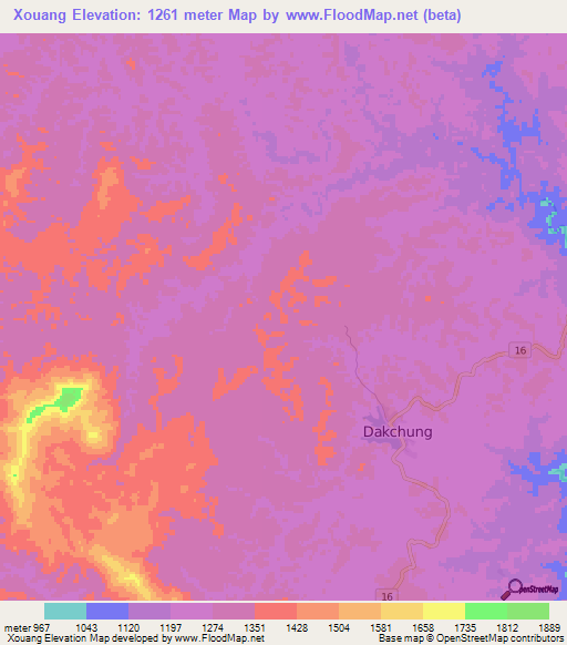 Xouang,Laos Elevation Map