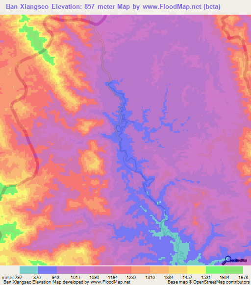 Ban Xiangseo,Laos Elevation Map