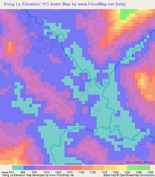 Xieng Le,Laos Elevation Map