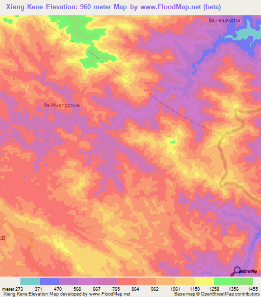 Xieng Kene,Laos Elevation Map