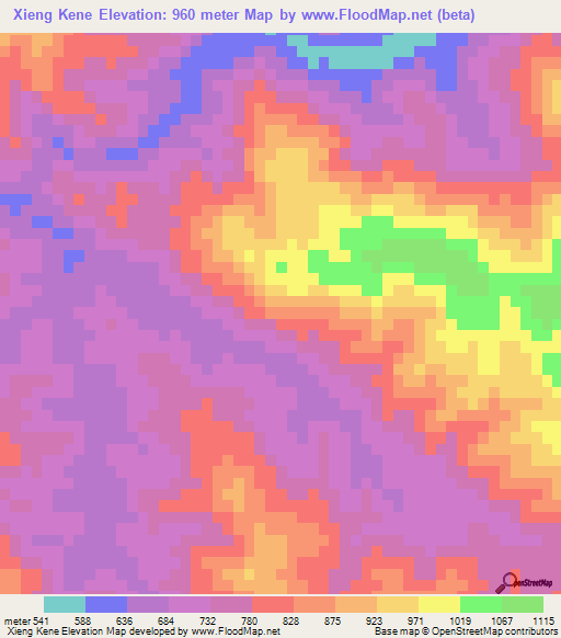 Xieng Kene,Laos Elevation Map