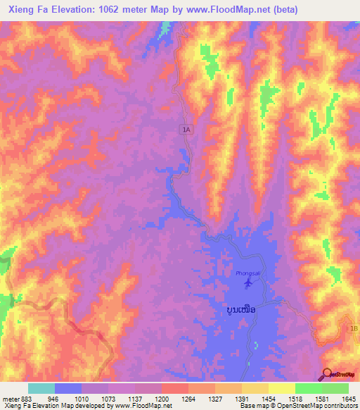 Xieng Fa,Laos Elevation Map