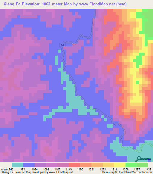 Xieng Fa,Laos Elevation Map