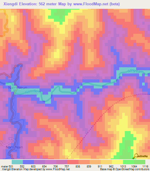 Xiengdi,Laos Elevation Map