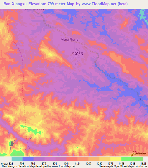 Ban Xiangxu,Laos Elevation Map