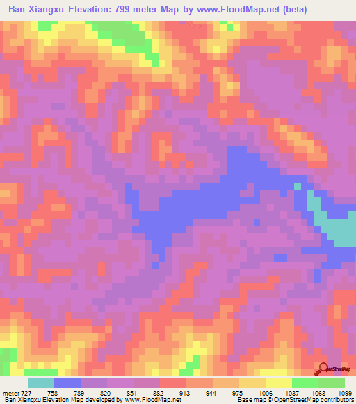 Ban Xiangxu,Laos Elevation Map