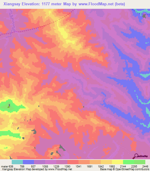 Xiangsay,Laos Elevation Map