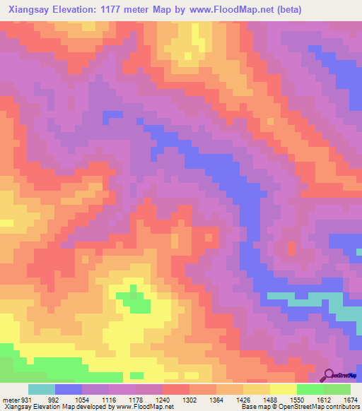 Xiangsay,Laos Elevation Map