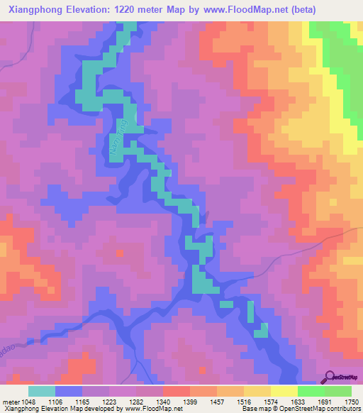 Xiangphong,Laos Elevation Map