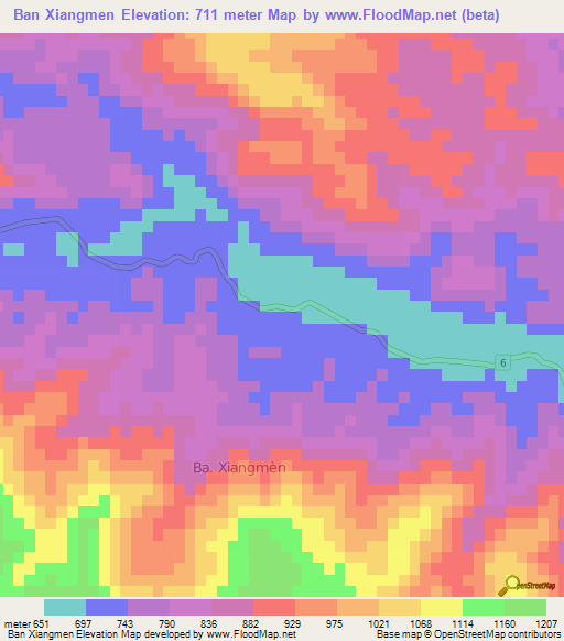 Ban Xiangmen,Laos Elevation Map