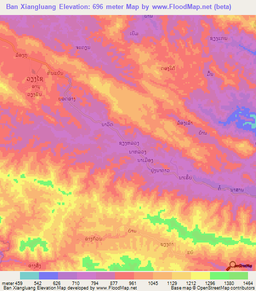 Ban Xiangluang,Laos Elevation Map