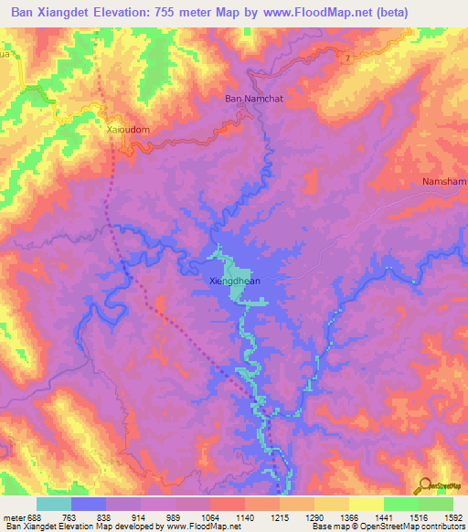 Ban Xiangdet,Laos Elevation Map