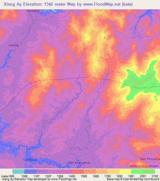 Xiang Ay,Laos Elevation Map