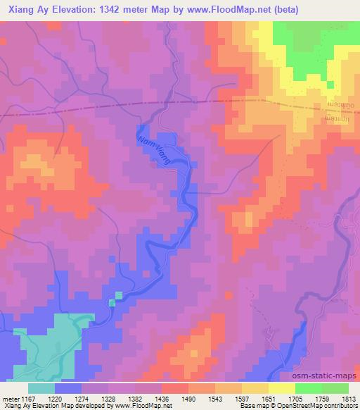 Xiang Ay,Laos Elevation Map