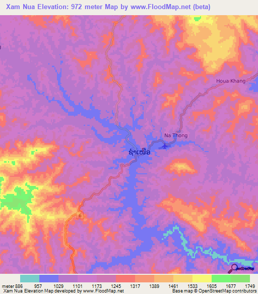 Xam Nua,Laos Elevation Map