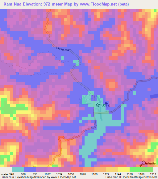 Xam Nua,Laos Elevation Map