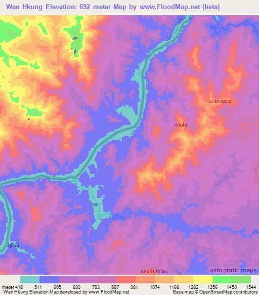 Wan Hkung,Laos Elevation Map