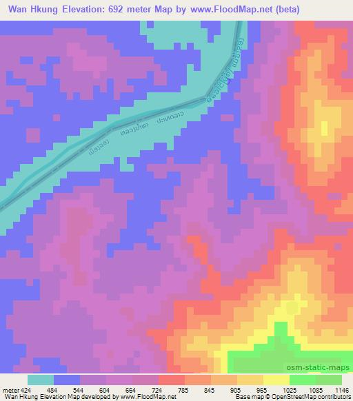 Wan Hkung,Laos Elevation Map