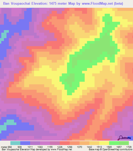 Ban Voupaochai,Laos Elevation Map