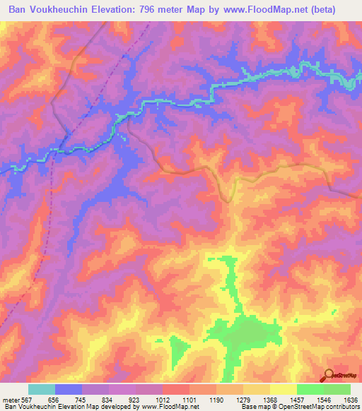 Ban Voukheuchin,Laos Elevation Map