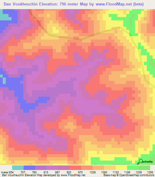 Ban Voukheuchin,Laos Elevation Map