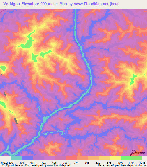 Vo Mgou,Laos Elevation Map