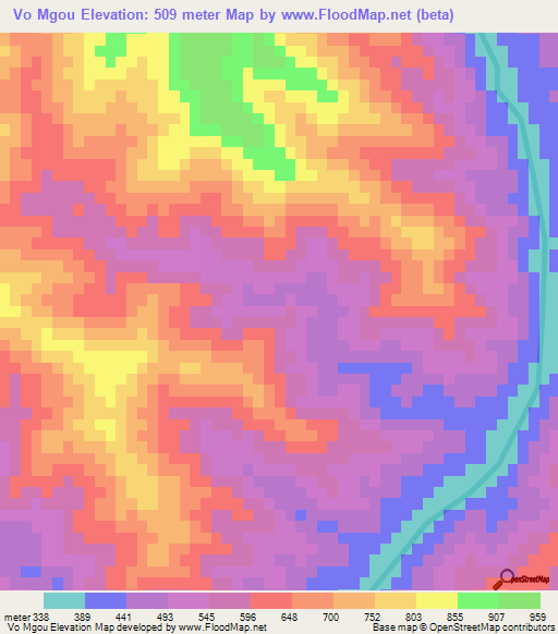 Vo Mgou,Laos Elevation Map