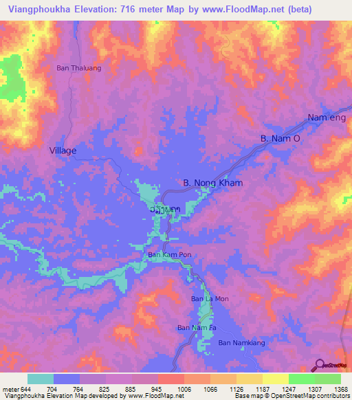 Viangphoukha,Laos Elevation Map