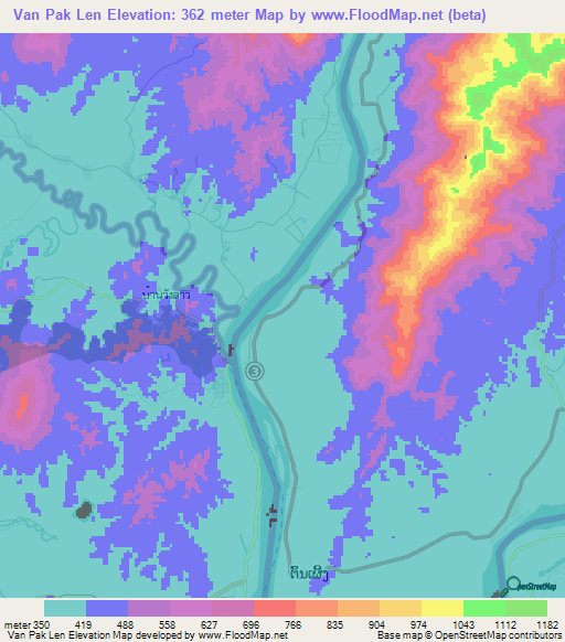 Van Pak Len,Laos Elevation Map