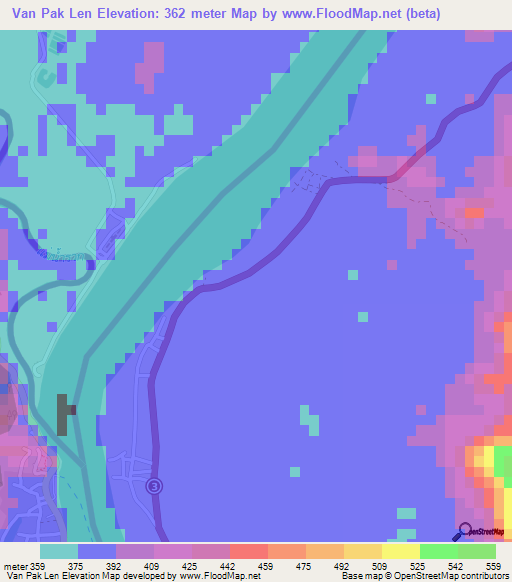 Van Pak Len,Laos Elevation Map