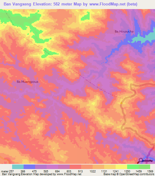 Ban Vangxeng,Laos Elevation Map