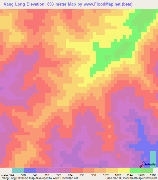 Vang Long,Laos Elevation Map