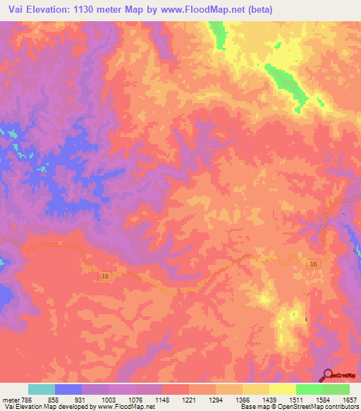 Vai,Laos Elevation Map