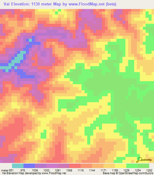 Vai,Laos Elevation Map