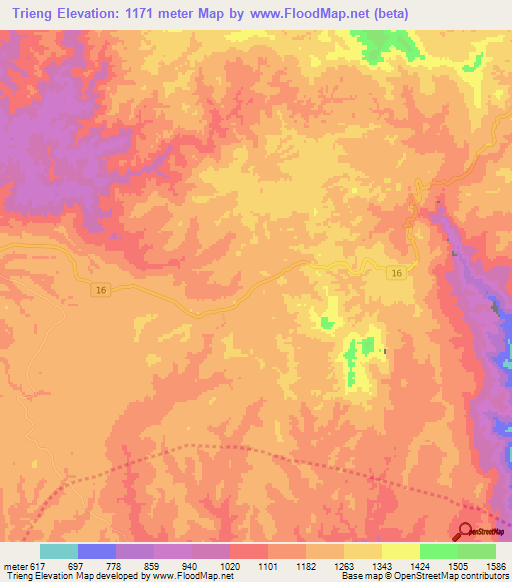 Trieng,Laos Elevation Map