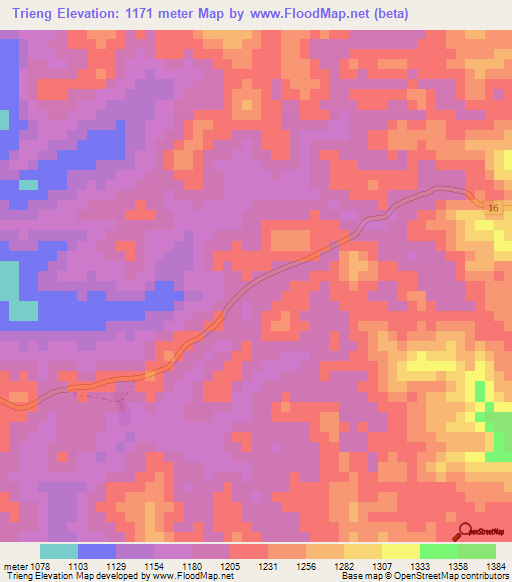 Trieng,Laos Elevation Map