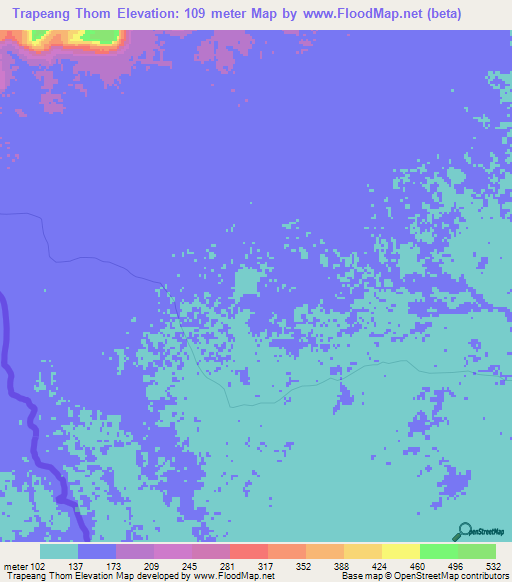 Trapeang Thom,Laos Elevation Map