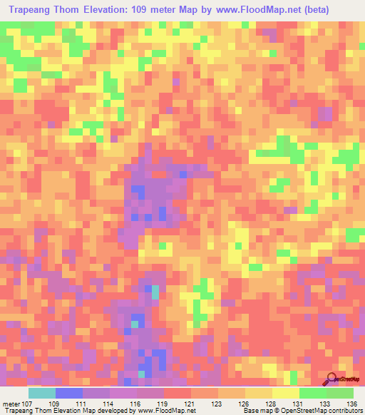 Trapeang Thom,Laos Elevation Map