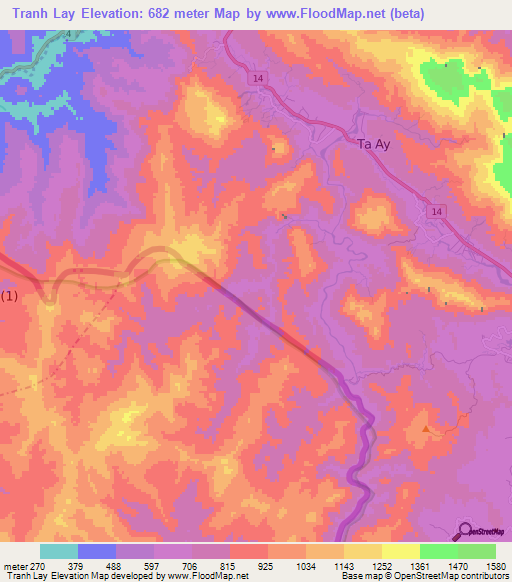 Tranh Lay,Laos Elevation Map