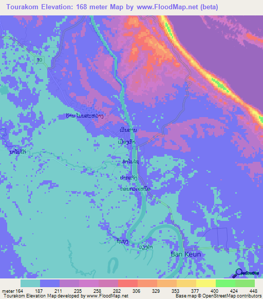 Tourakom,Laos Elevation Map