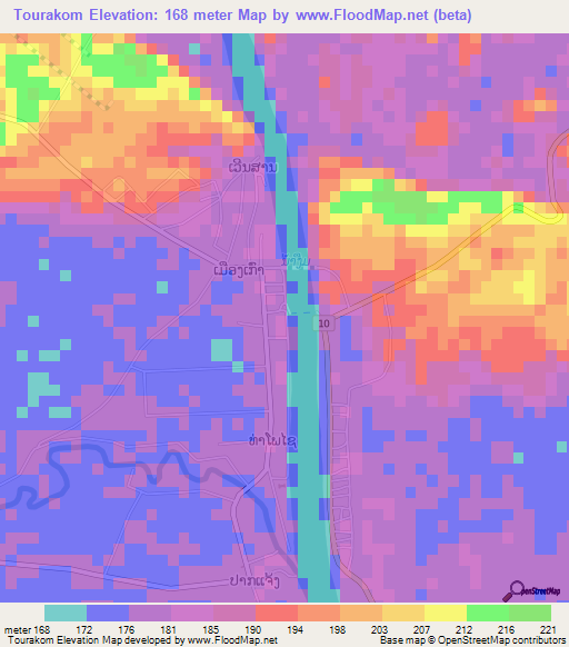 Tourakom,Laos Elevation Map