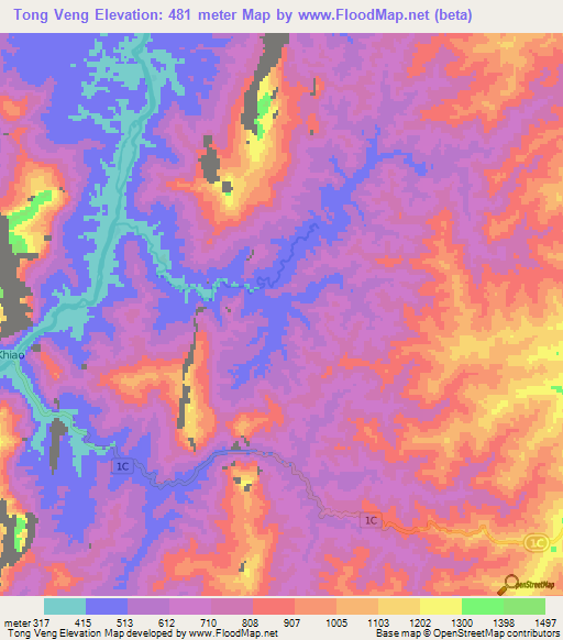 Tong Veng,Laos Elevation Map