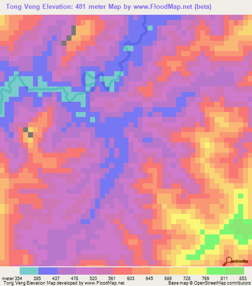 Tong Veng,Laos Elevation Map