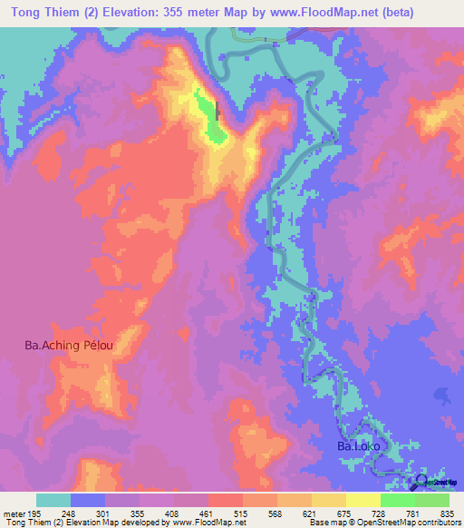 Tong Thiem (2),Laos Elevation Map