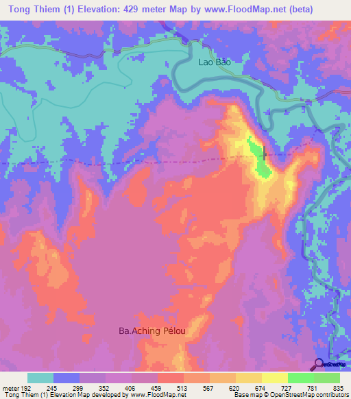 Tong Thiem (1),Laos Elevation Map