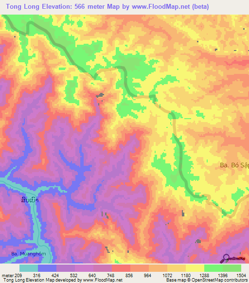 Tong Long,Laos Elevation Map