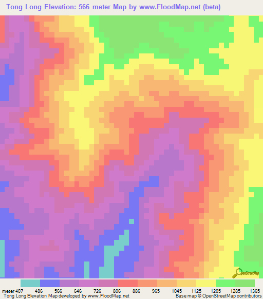 Tong Long,Laos Elevation Map