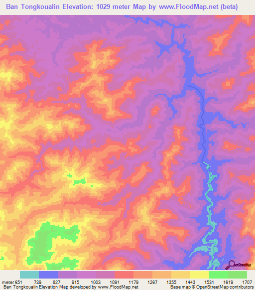 Ban Tongkoualin,Laos Elevation Map